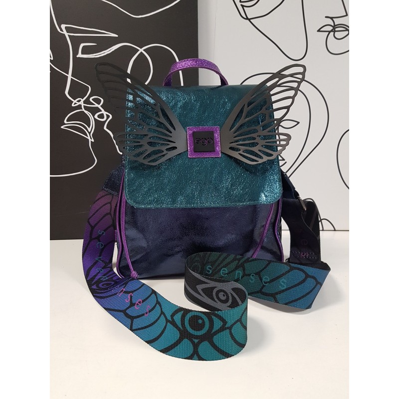 Leather backpack with wings ES-S0055 NAVY-GREEN EGO