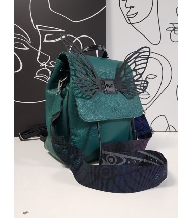 Leather backpack with wings ES-S0055 GREEN-BLACK EGO