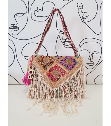 K001 braided handbag made of natural EGO material with fringes