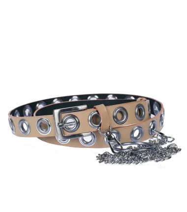 Women's leather belt PABD638-25 with studded eyelets
