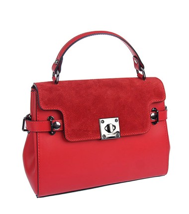 Leather handbag S0693 with a suede flap