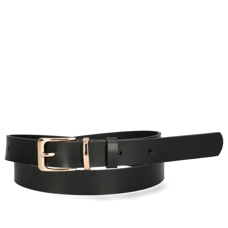 Women's belt PA1003-A-25 BLACK, gold buckle