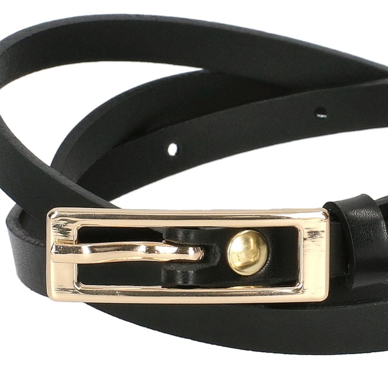Women's belt PA558-A-1 BLACK, gold buckle