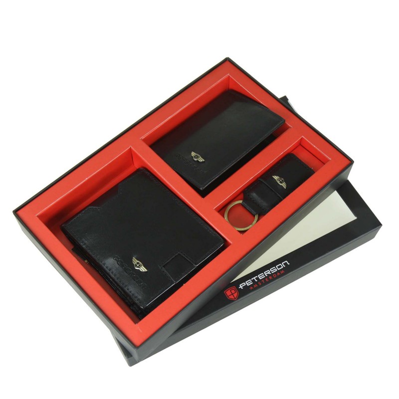 Set of men's wallet + keychain + case PTN SET3-N79-VT PETERSON