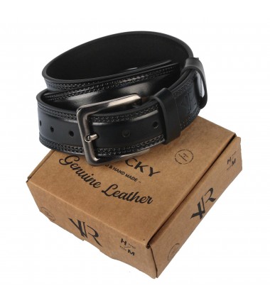 Men's leather belt RPM-32-PUM BLACK ROVICKY