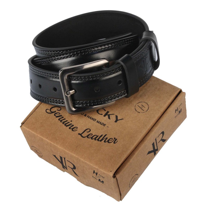 Men's leather belt RPM-32-PUM BLACK ROVICKY
