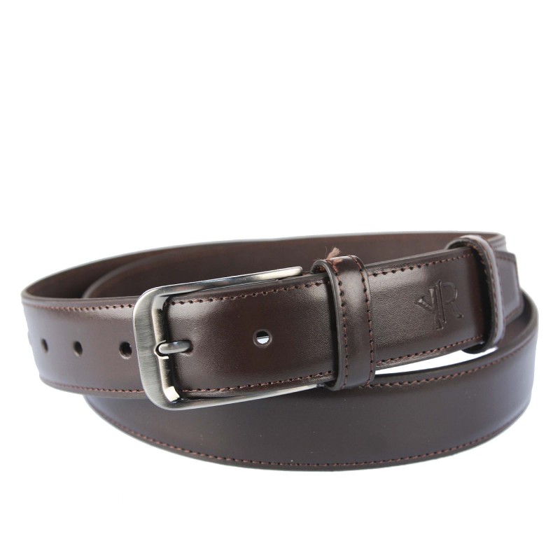 Men's leather belt RPM-14-PUM BROWN ROVICKY