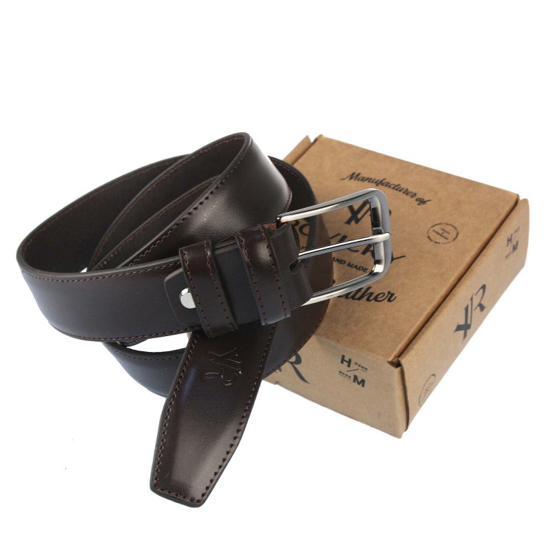 Men's leather belt RPM-14-PUM BROWN ROVICKY