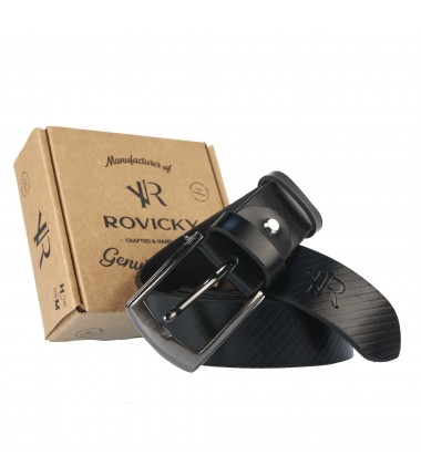 Men's leather belt RPM-05-PUM BLACK ROVICKY